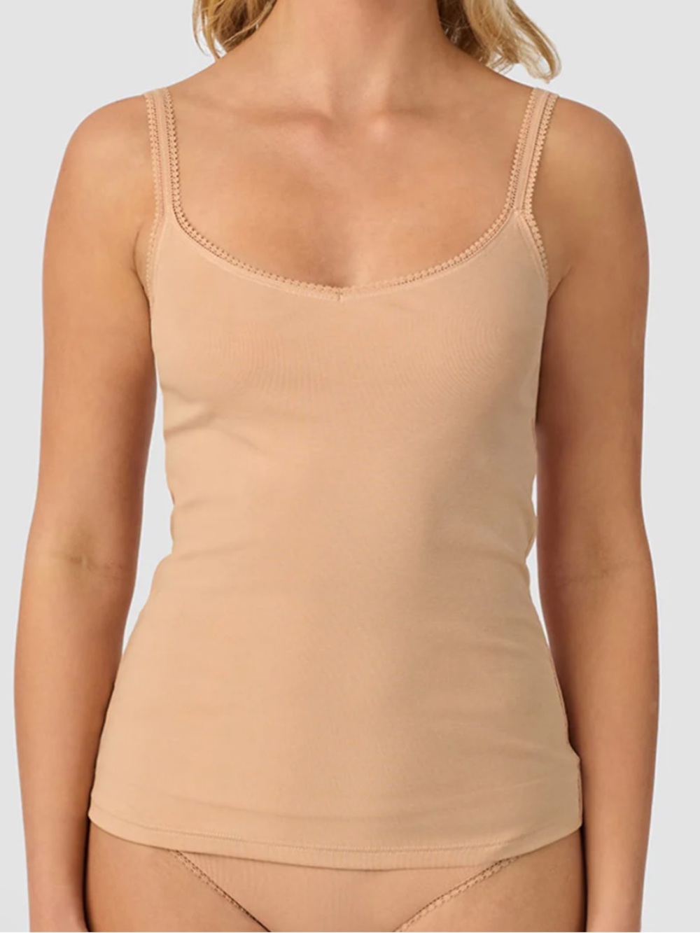 On Gossamer Cabana Cotton Reversible V-Neck Scoop Neck Cami Champagne Nude Tan